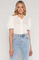 SOGNA COL Gigot Sleeves Textured Button Up Shirt  STO666A
